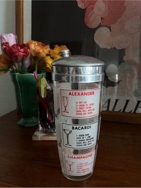Vintage 1950s MCM Hazel-Atlas Cocktail Shaker with 9 drink recipes